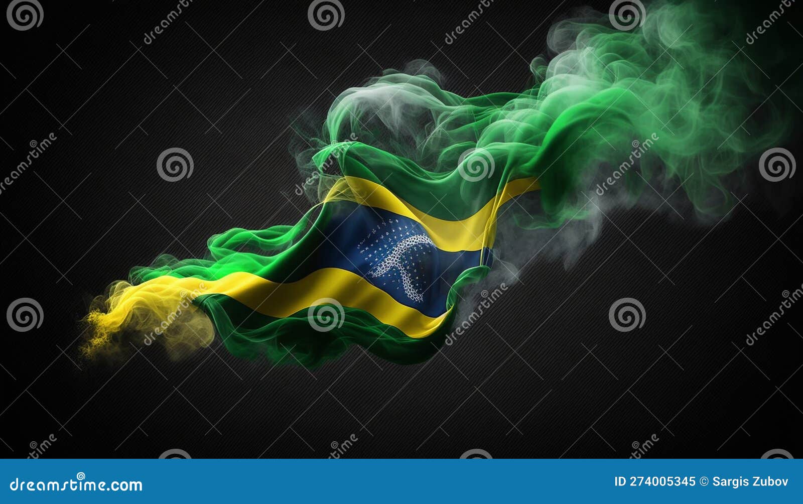 Brazil Flag, Black Smoky Background, Generative Ai Stock Illustration