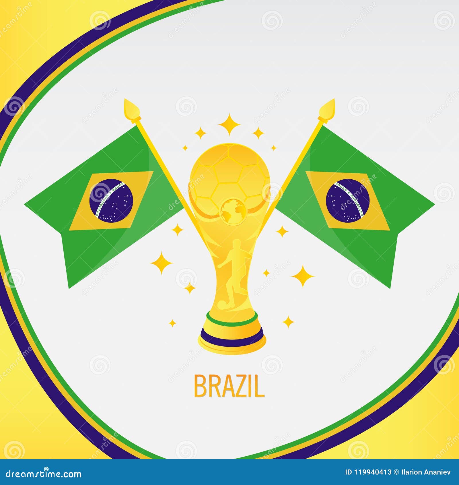 Brazil Gold Football Trophy / Cup and Flag Stock Illustration