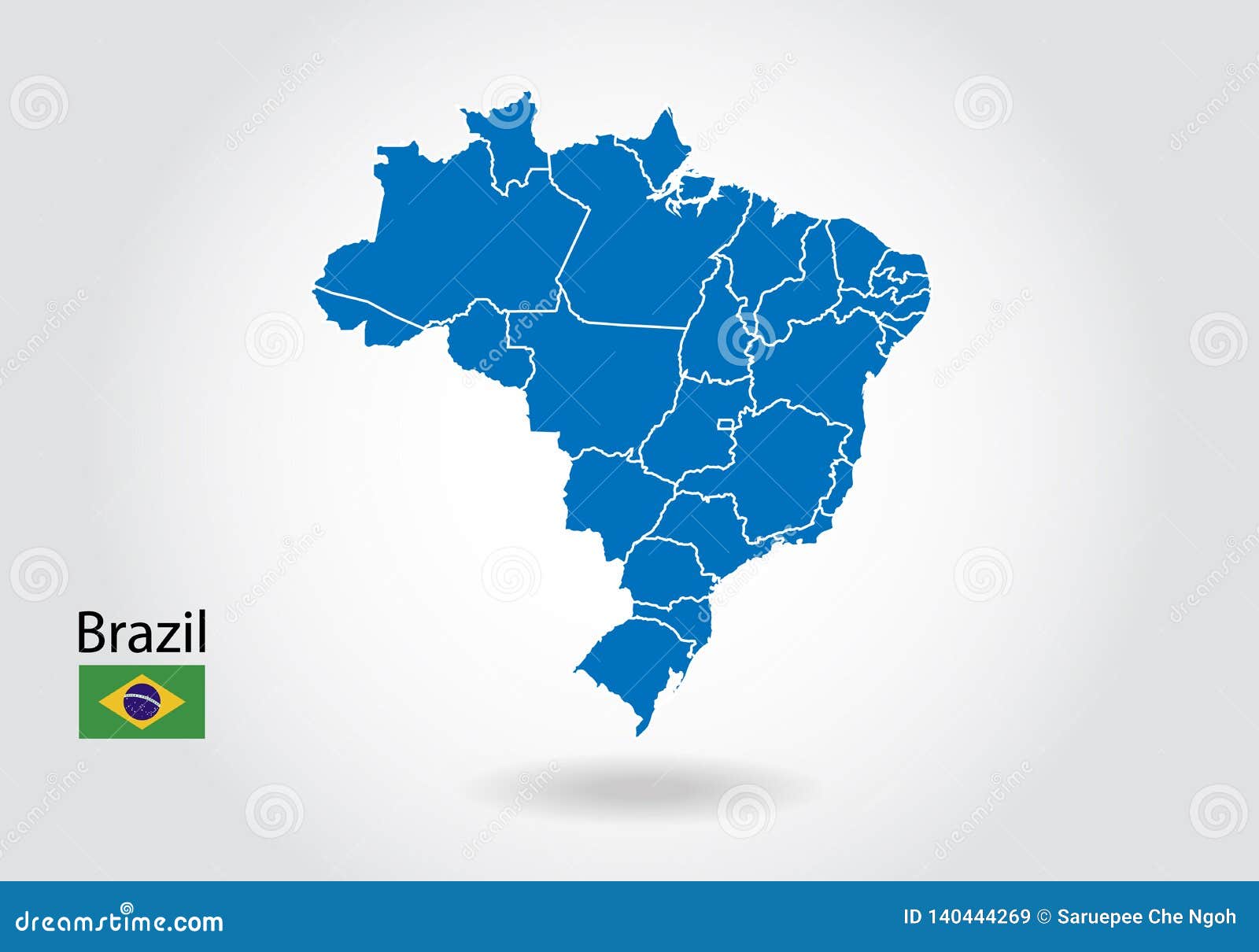 Brazil Map Design with 3D Style. Blue Brazil Map and National Flag Stock  Vector - Illustration of nation, flat: 140444269