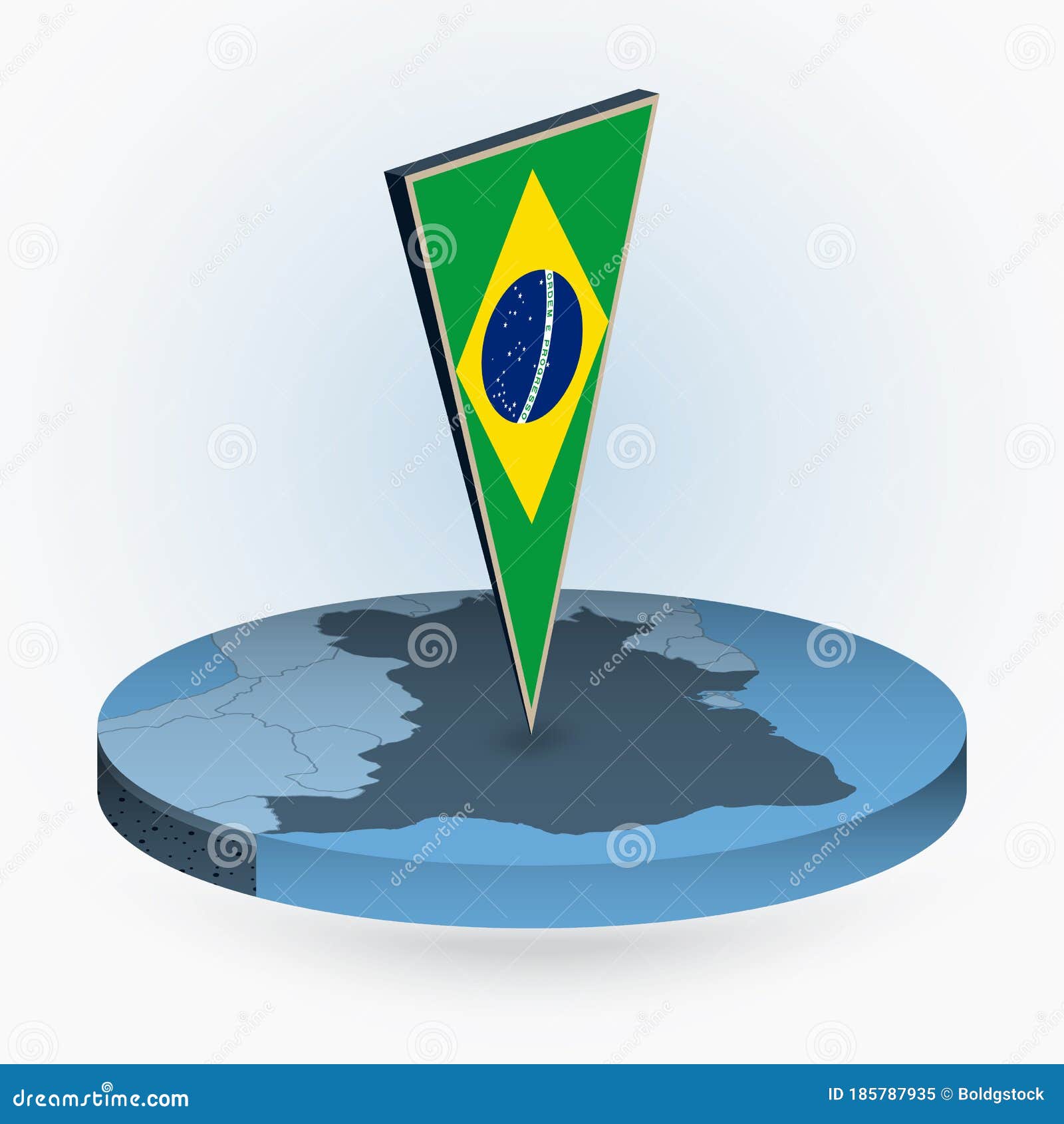 Download Brazil Map In Round Isometric Style With Triangular 3D Flag Of Brazil Stock Vector ...