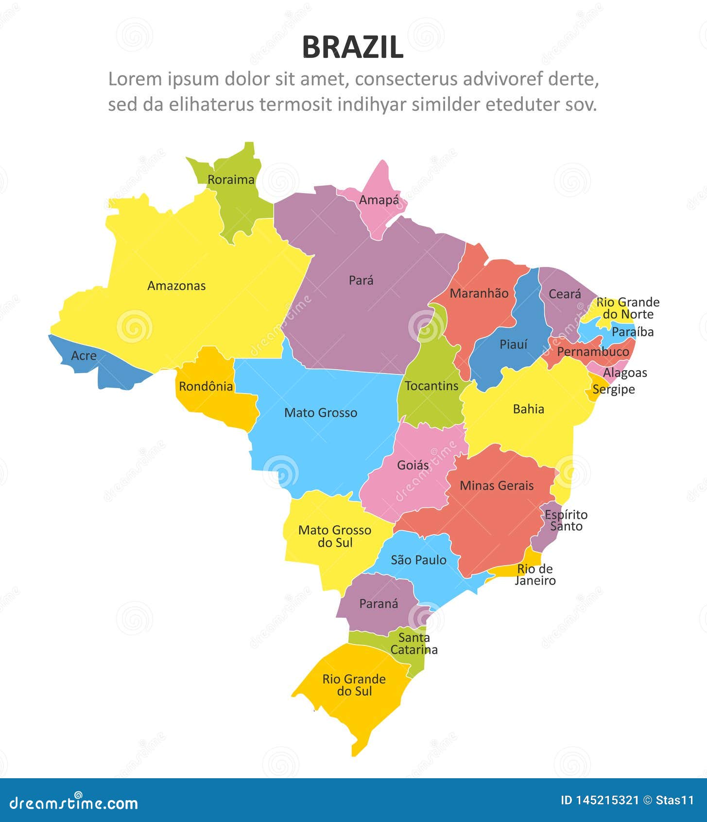 Brazil Multicolored Map with Regions. Vector Illustration Stock Vector