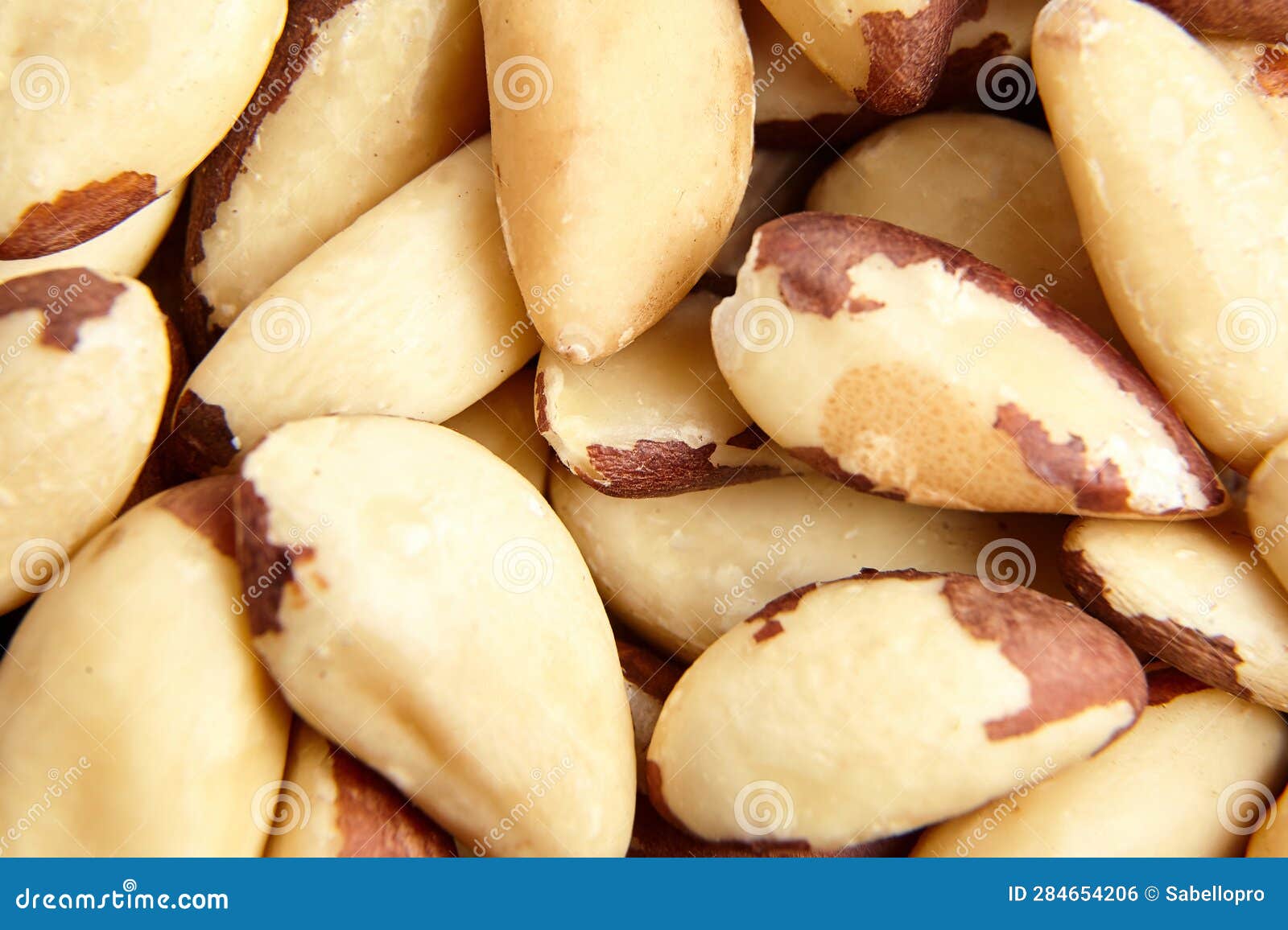 Brazil Nuts Background Closeup. Shelled Brazil Nuts, Top View Stock