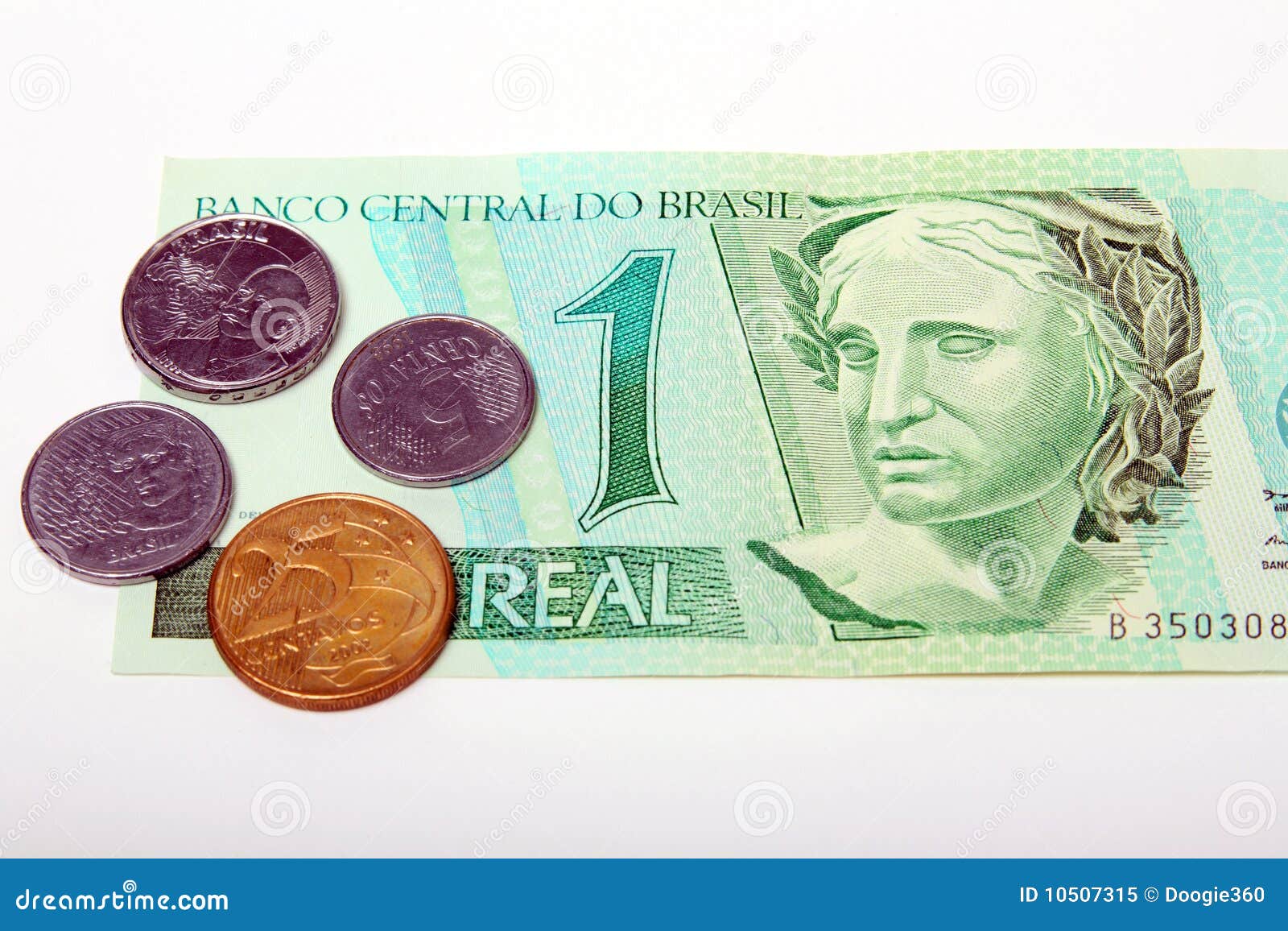 brazil reais currency paper bill and coins