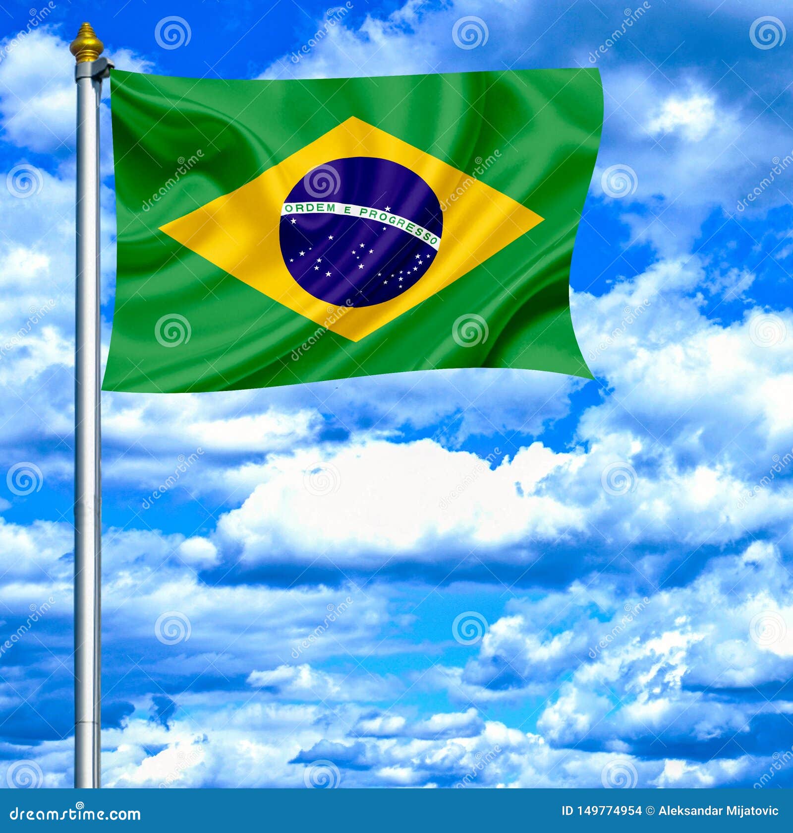 Brazil Waving Flag Against Blue Sky Stock Photo Image of celebration