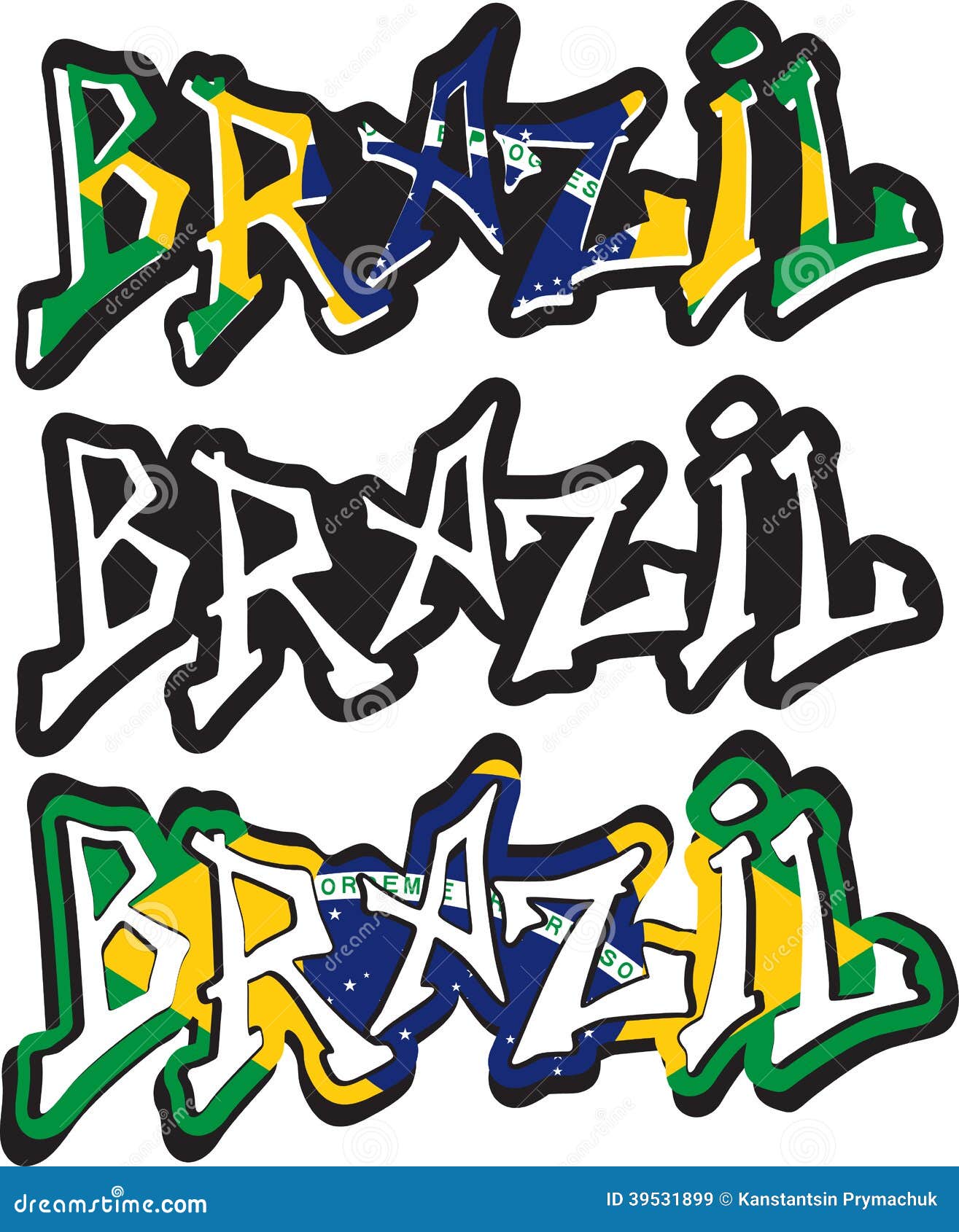 Brazil Word Graffiti Different Style. Vector Stock Vector