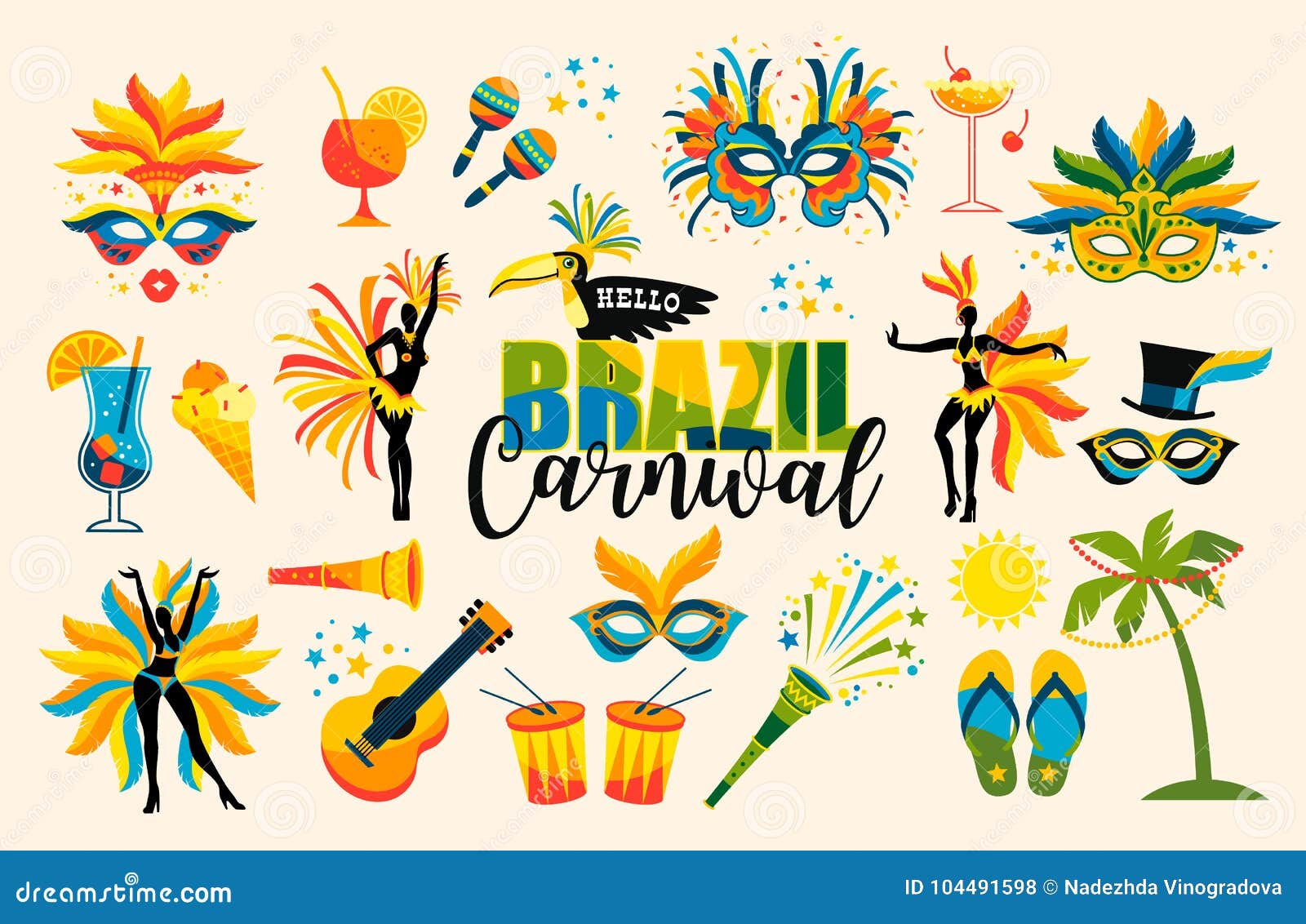 brazilian carnival. set of icons. .