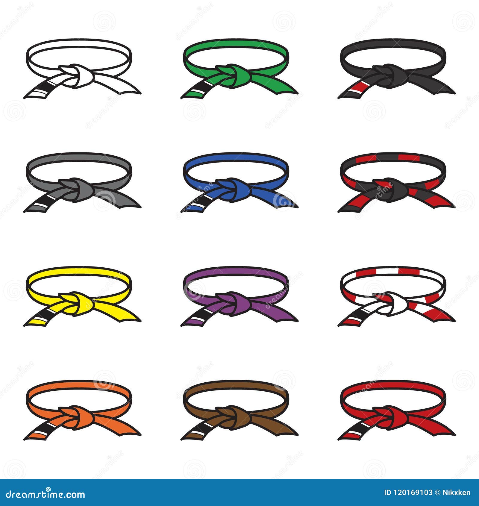 Brazilian Jiu Jitsu Belts Icon Set. BJJ Belts Set. Vector Stock Vector