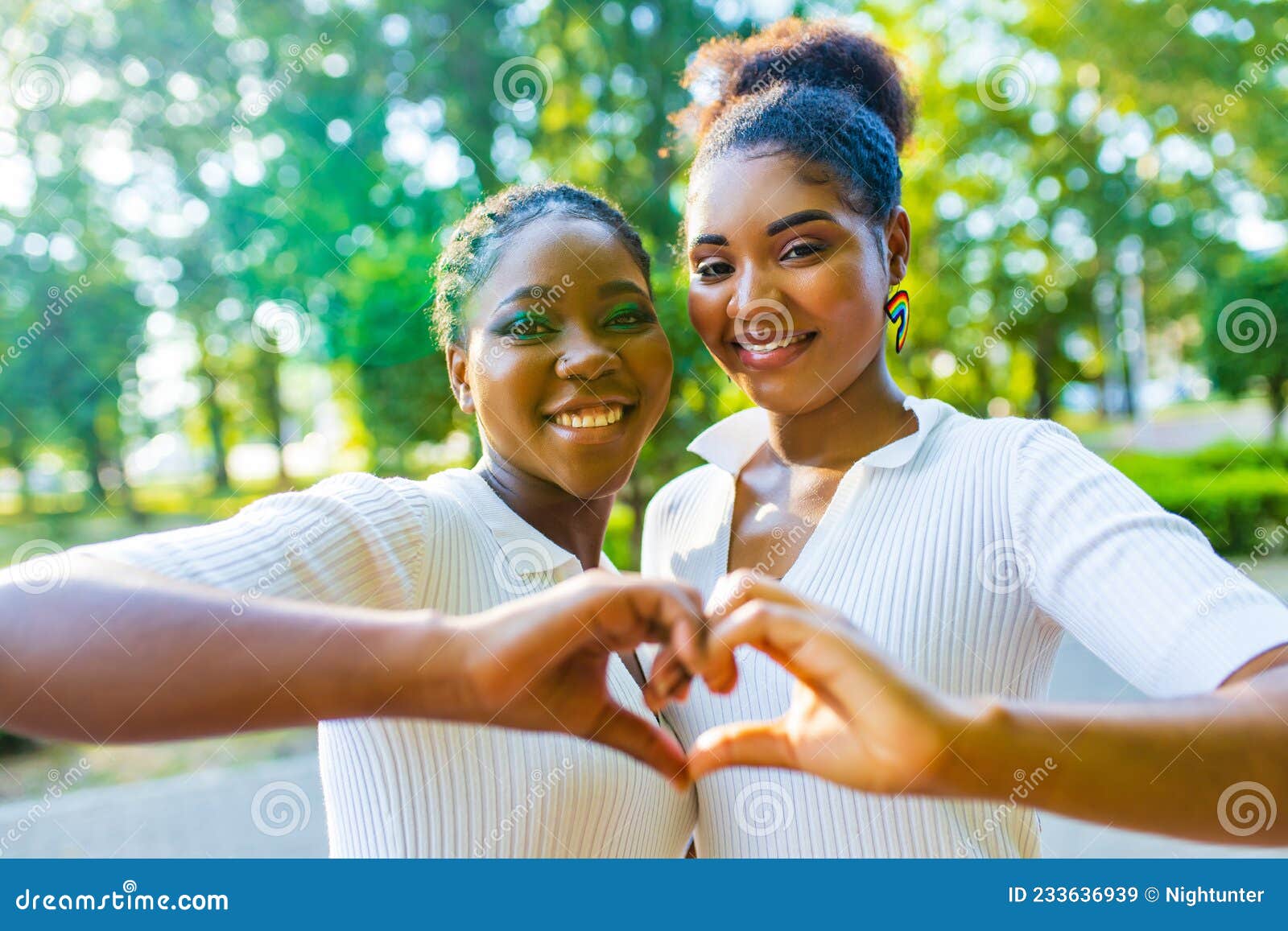 Brazilian Lesbian Couple In White Dress Spending Time Together Celebrating Engagement In Summer