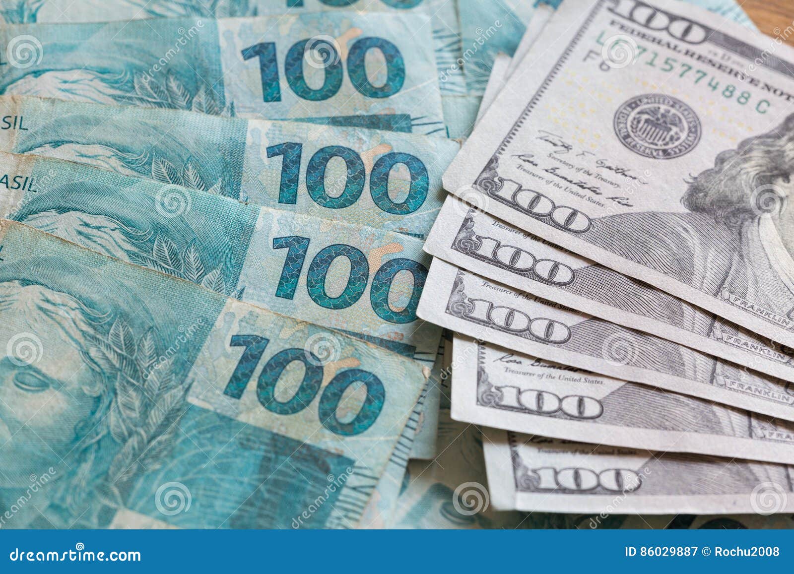 Brazilian Money, Reais and American Dollars Stock Image - Image of ...