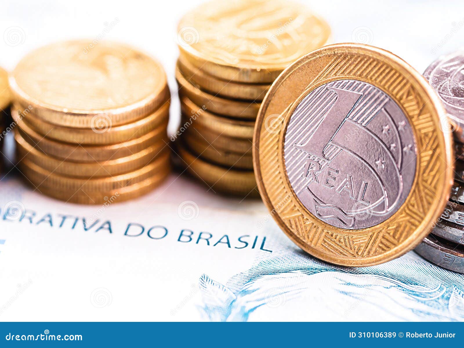 brazilian real coins, one real, currency of brazil, brazilian economy concept