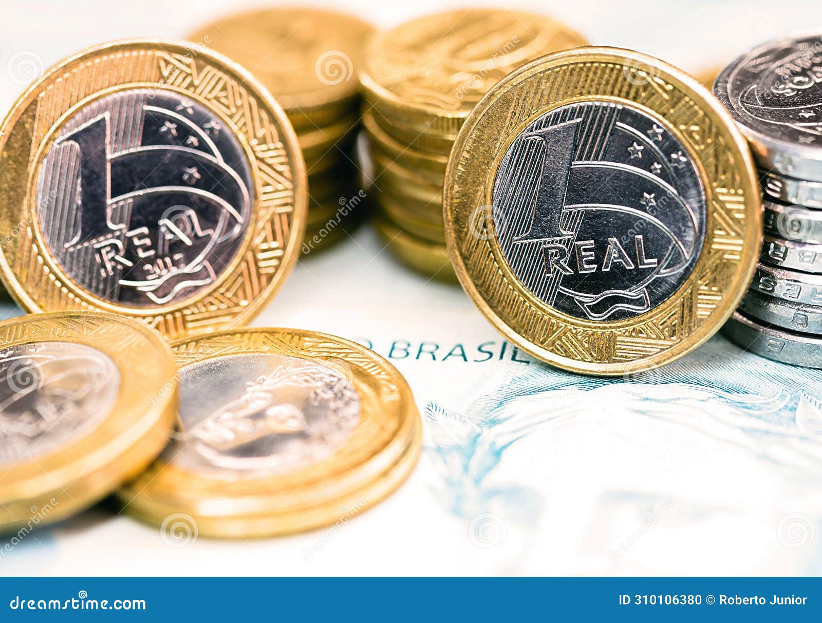 brazilian real coins, one real, currency of brazil, brazilian economy concept