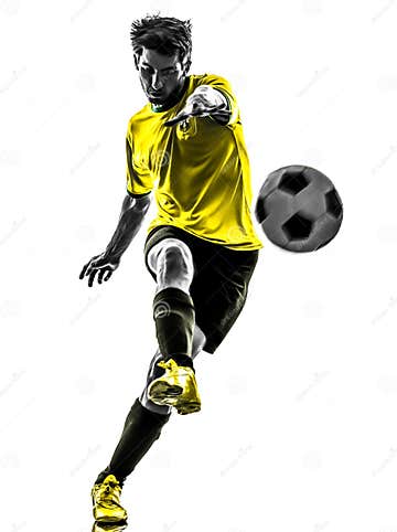 Brazilian Soccer Football Player Young Man Kicking Silhouette Stock ...
