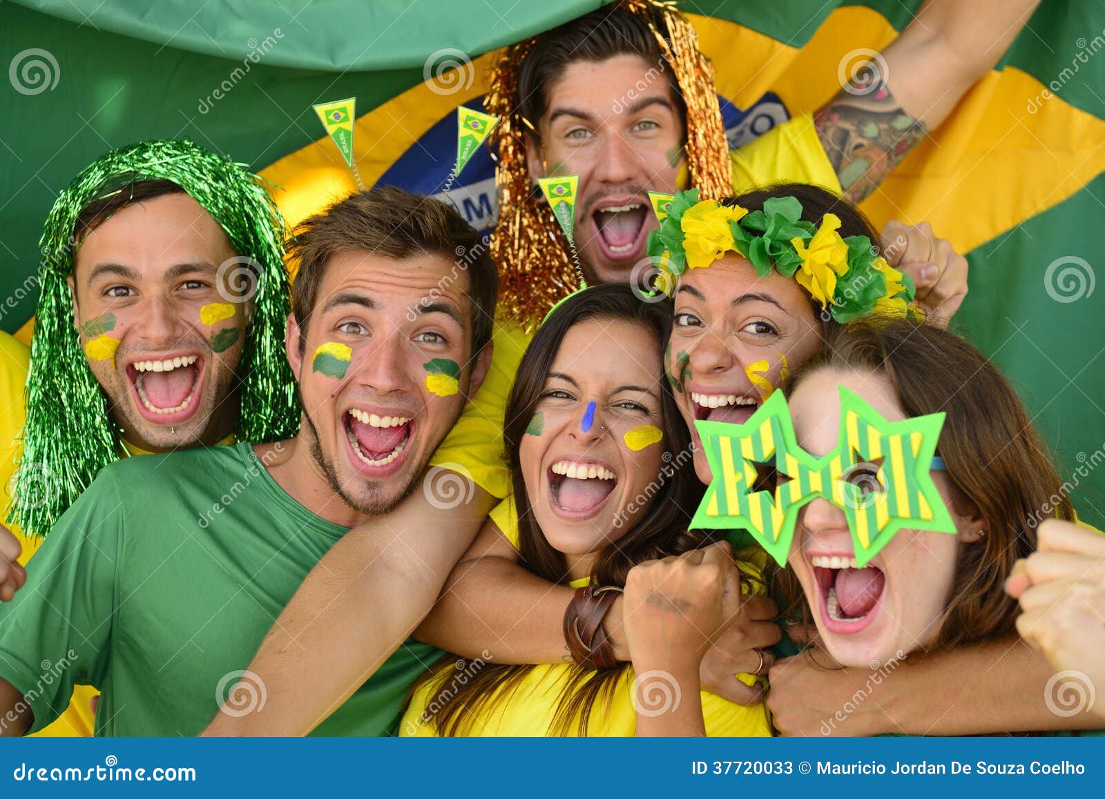 brazilian sport soccer fans celebrating victory together.