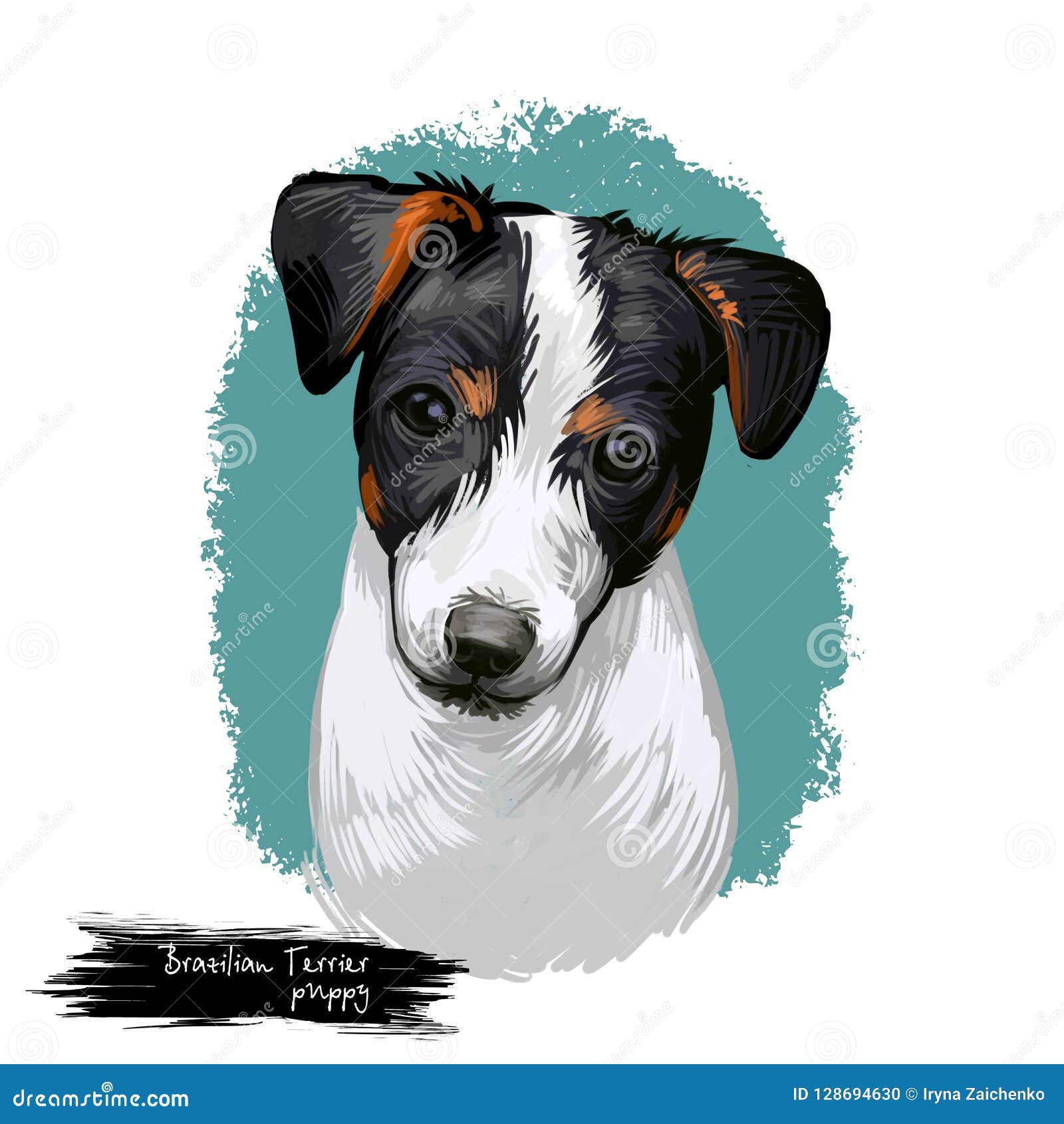 Brazilian Terrierbraque Saint Germain Puppy Dog Breed Digital Art Illustration Isolated On White Popular Pup Portrait Stock Illustration Illustration Of Background Cheerful 128694630