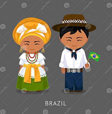 Brazilians in National Dress with a Flag. Stock Vector - Illustration ...