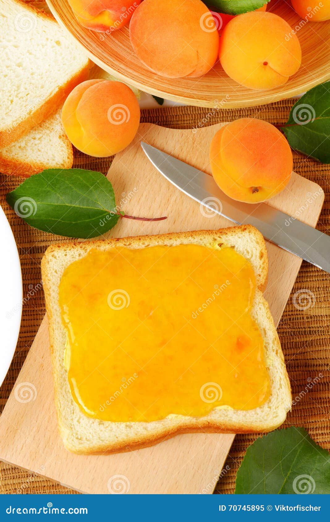 Bread with apricot jam stock image. Image of apricots 70745895