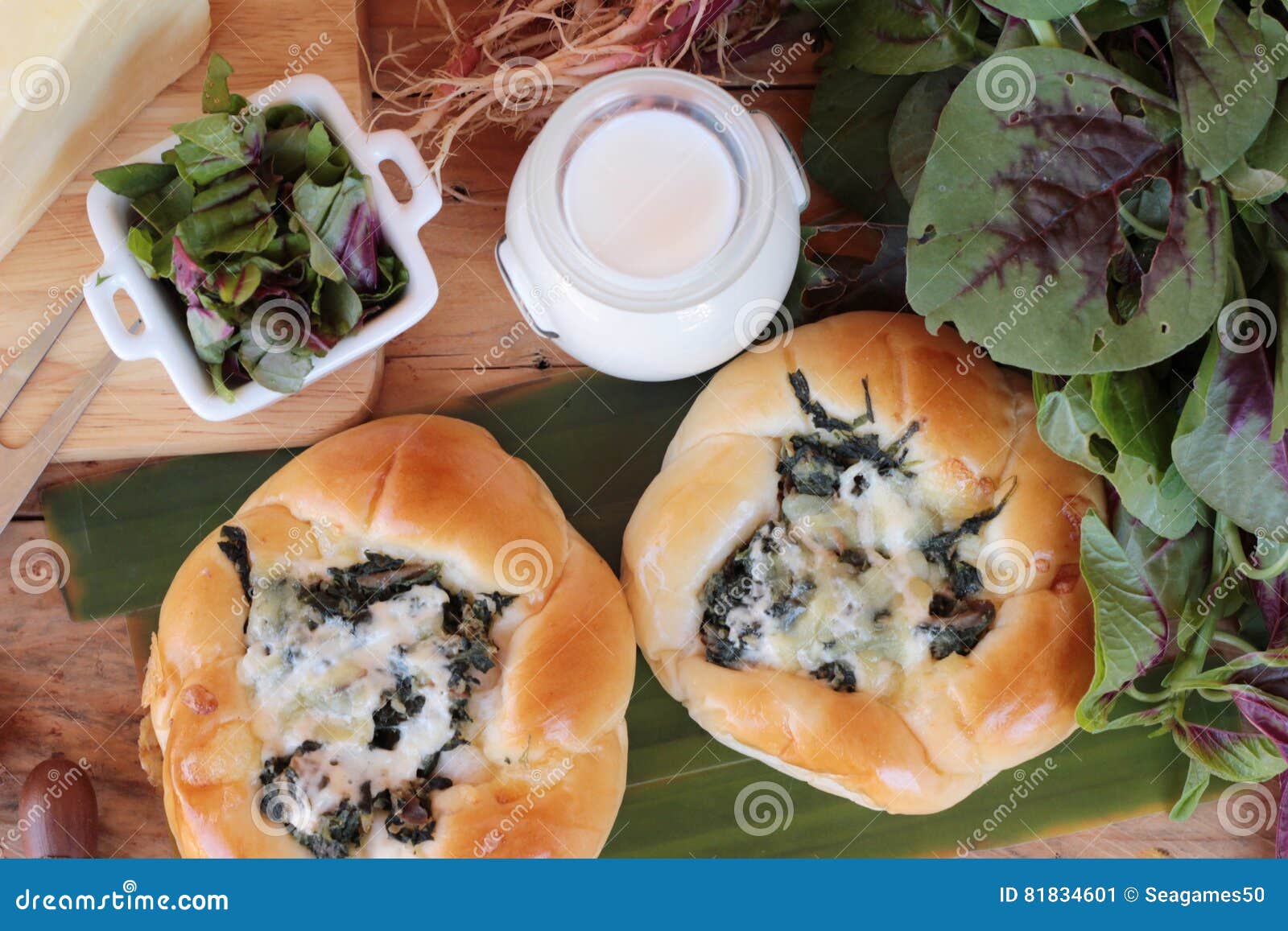 Bread Baked Spinach with Cheese is Delicious. Stock Image Image of