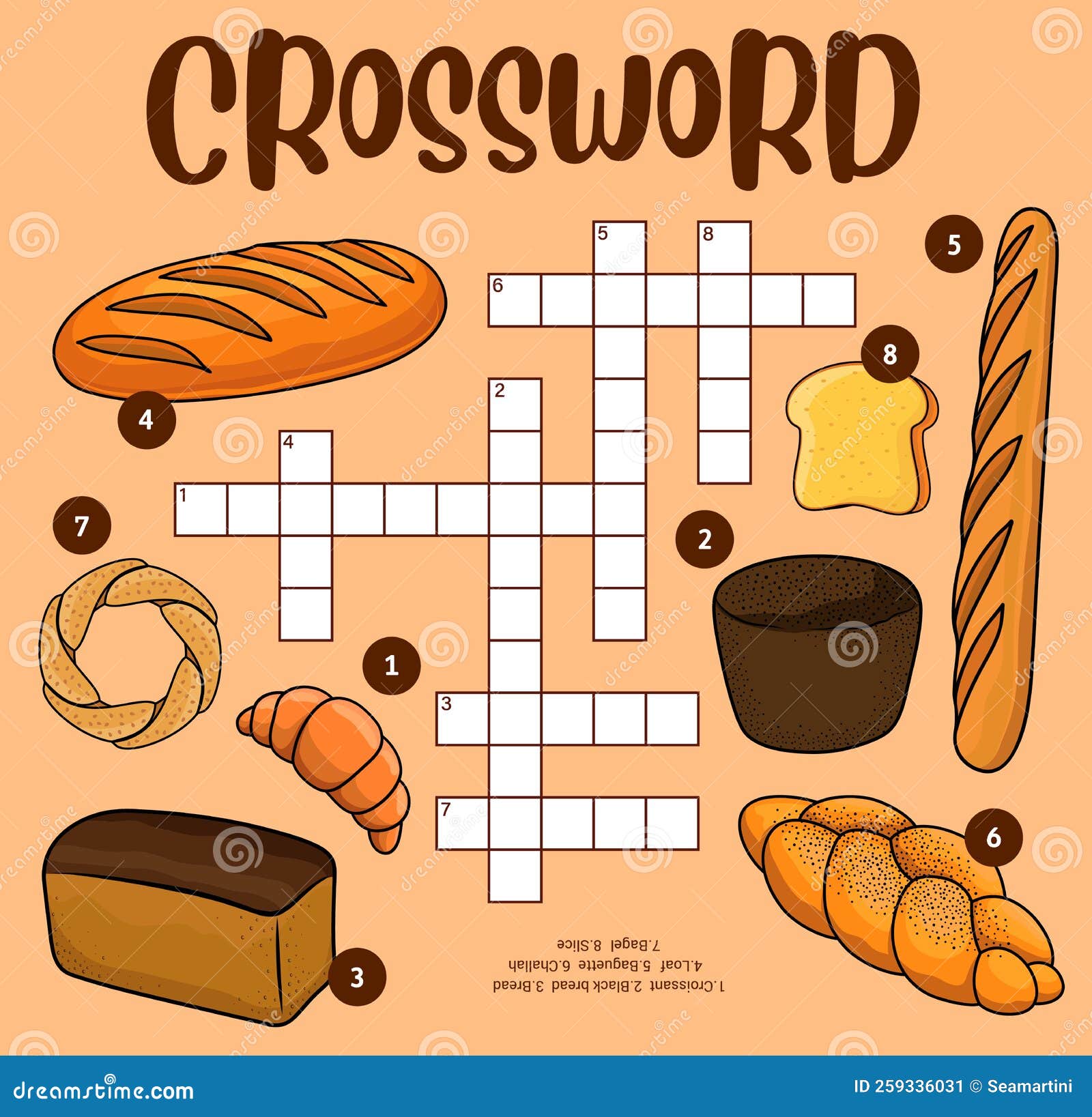 Bread Bakery Crossword Worksheet Find Word Game Stock Vector Bread Bakery Crossword Worksheet Find Word Game Stock Vector