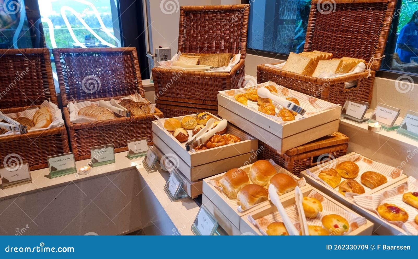 Bread in a Basket at a Breakfast Buffet in a Luxury Hotel Stock Image