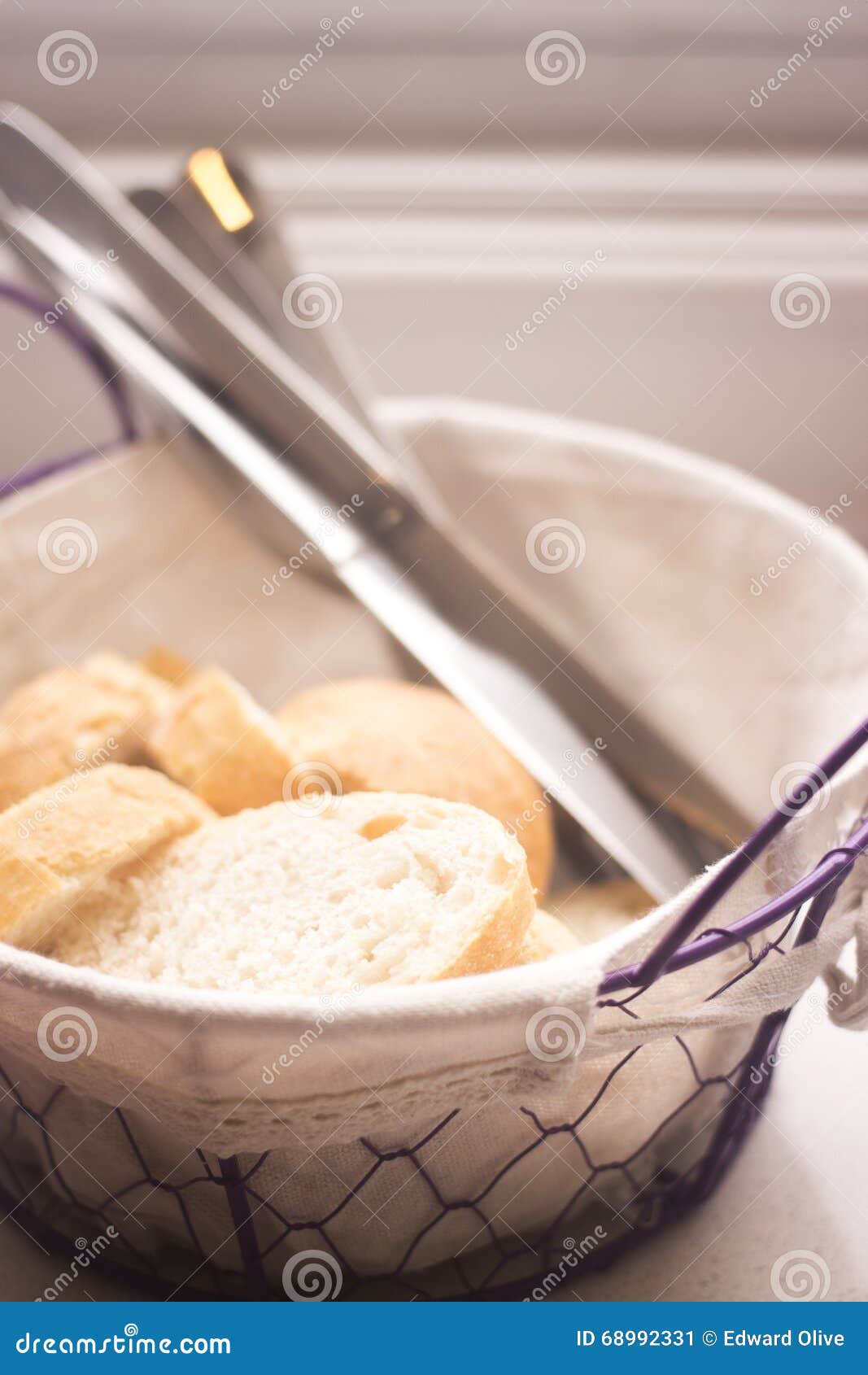 Bread Basket in Restaurant Cafe Stock Image Image of nutrition, knife