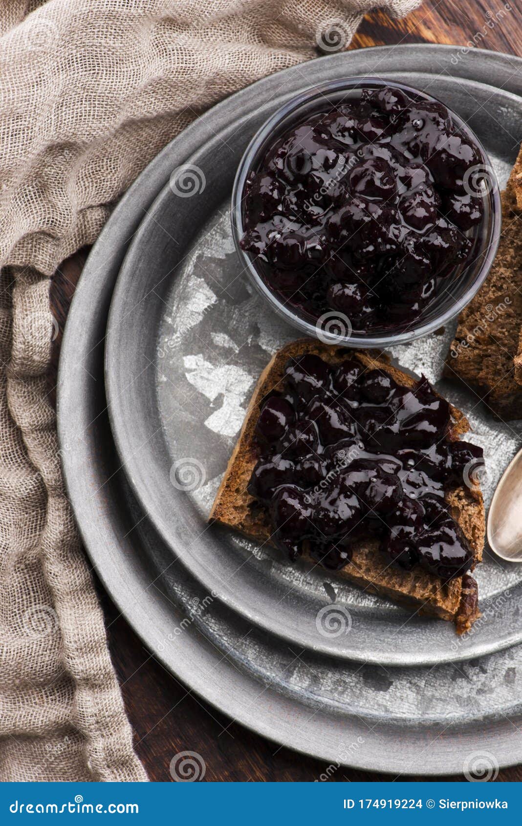 Bread with Blueberry Jam on the Plate Stock Photo Image of blueberry