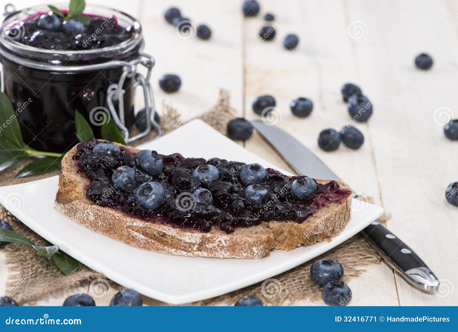 Bread with Blueberry Jam stock image. Image of breakfast 32416771