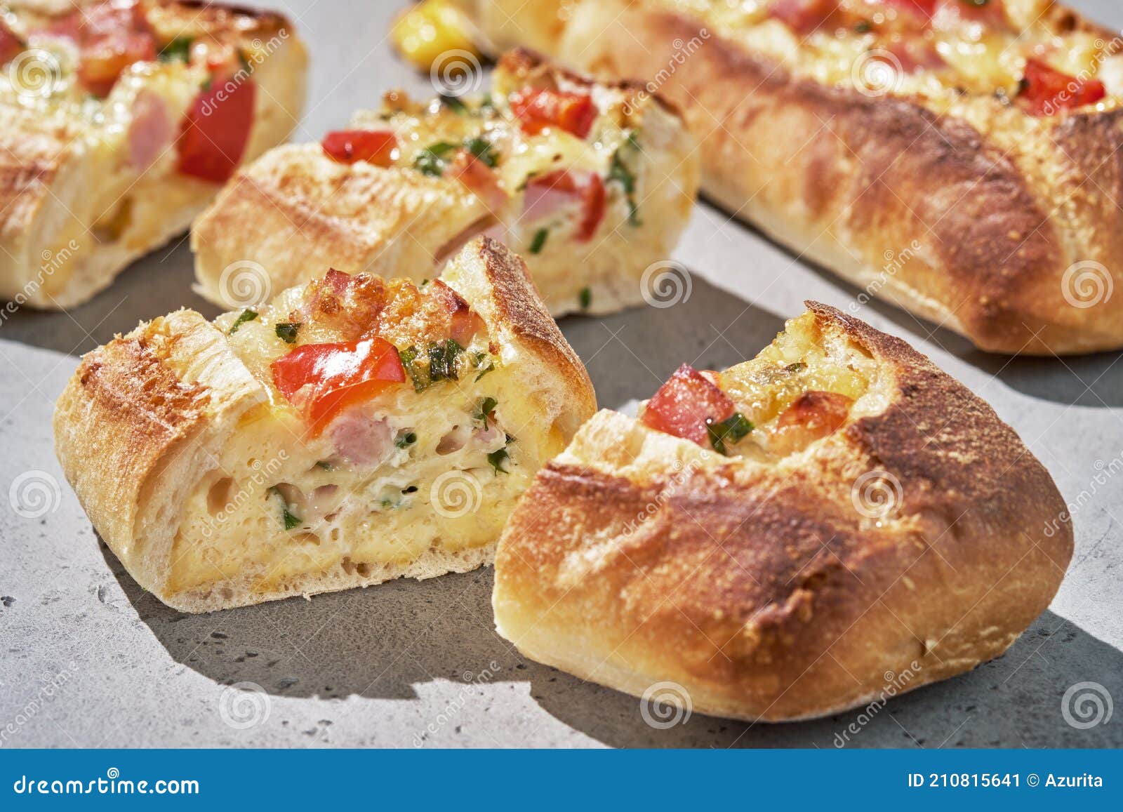 Bread Boats Stuffed with Ham, Egg and Cheese for Breakfast Stock Image