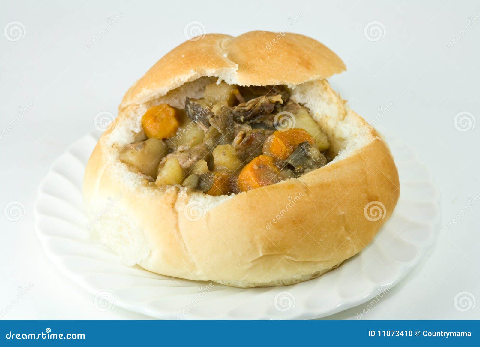 Bread bowl with beef stew. stock photo. Image of tasty 11073410