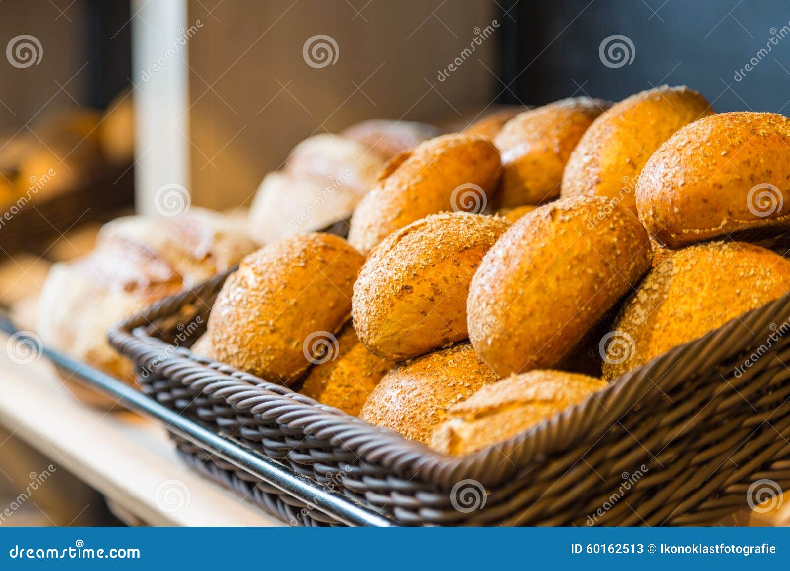 Bread and Buns on Shelf in Bakery or Baker S Shop Stock Image Image