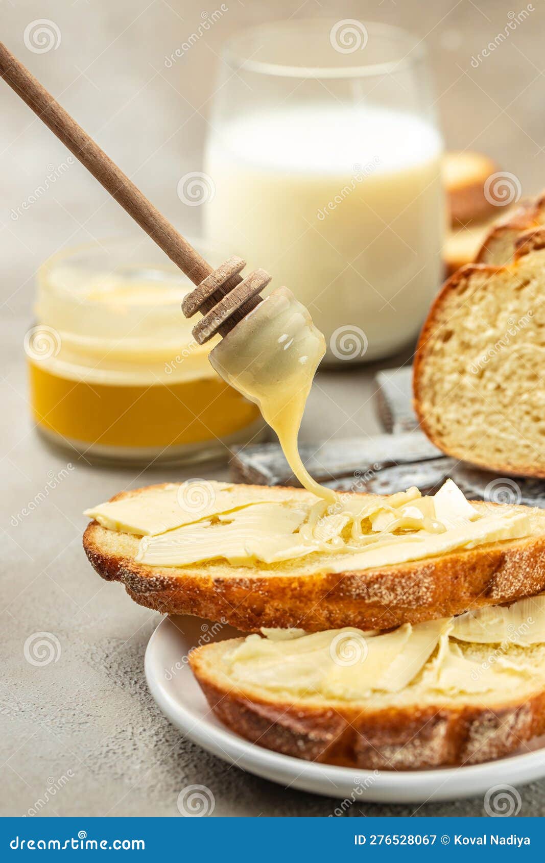 Bread with Butter and Honey. Breakfast Food Concept Stock Image Image