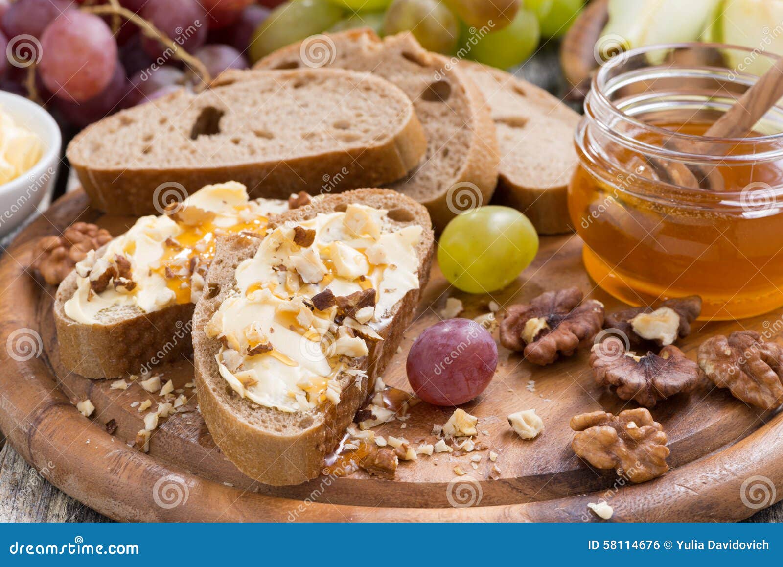 Bread with Butter, Honey and Nuts Stock Photo Image of bread