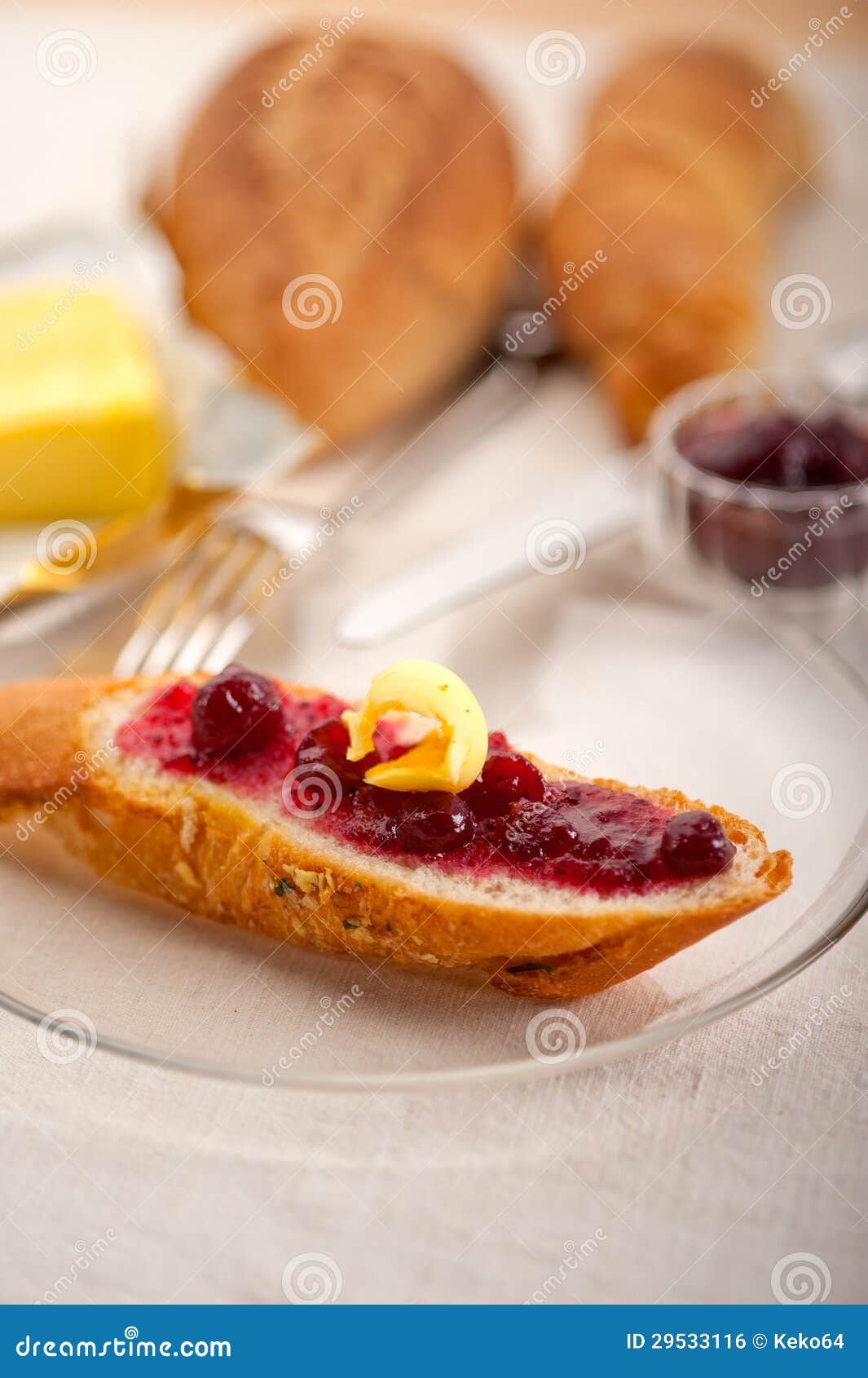 Bread butter and jam stock photo. Image of health, snack 29533116