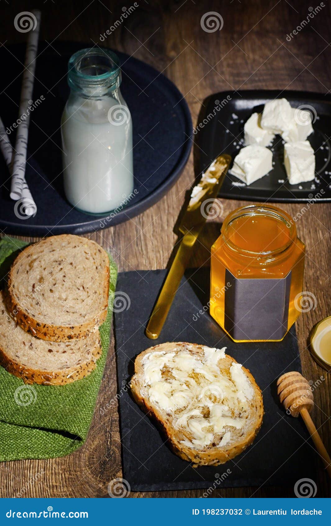 Bread Butter, Milk and Honey Stock Photo Image of studio, honey