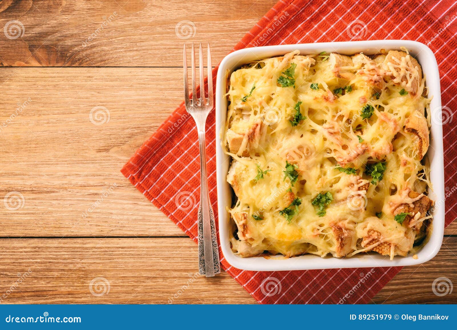 Bread Casserole with Chicken, Spinach,eggs and Cheese Known As Strata
