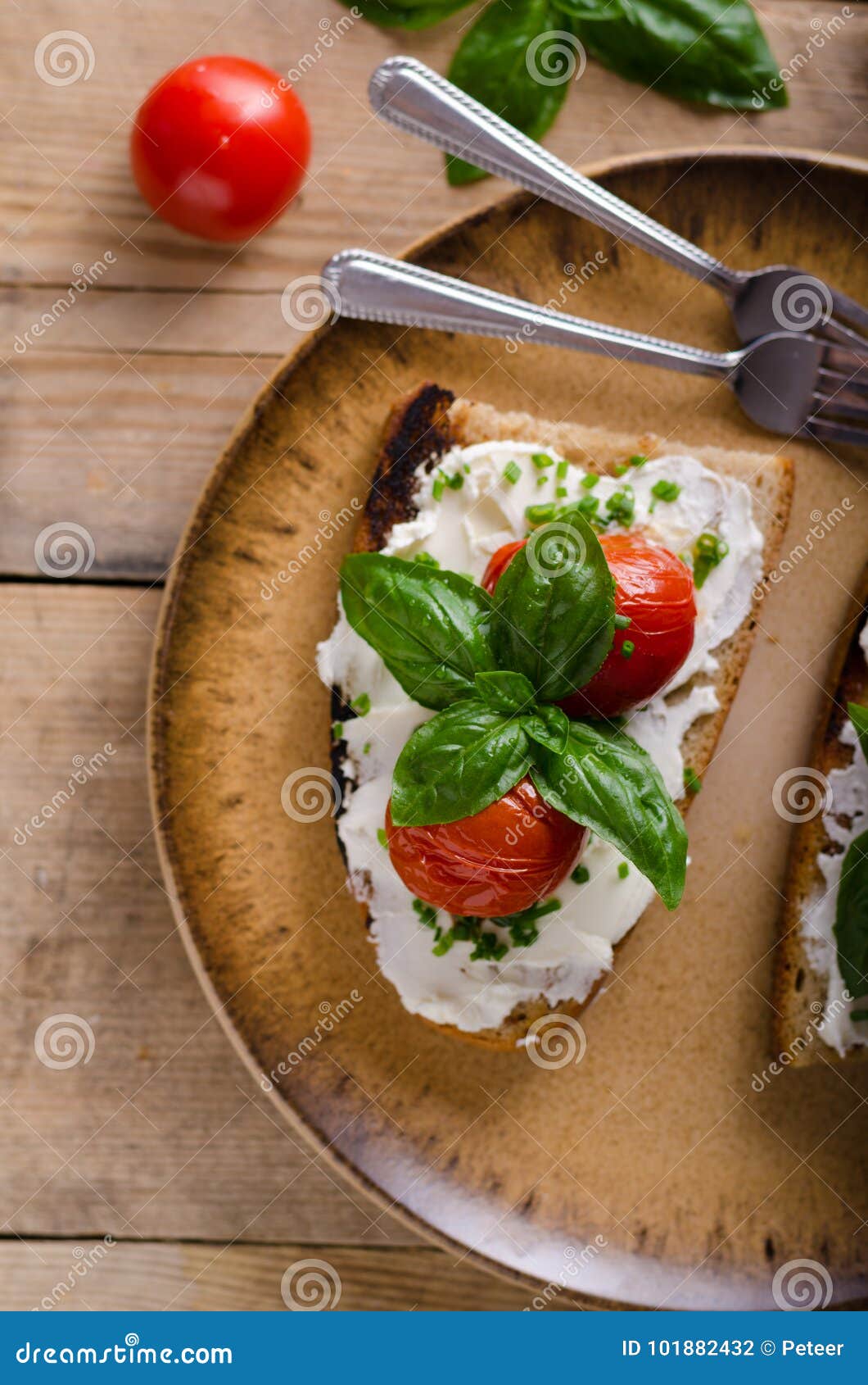 Bread Cheese Spread Baked Tomato Stock Photo Image of dairy, dinner