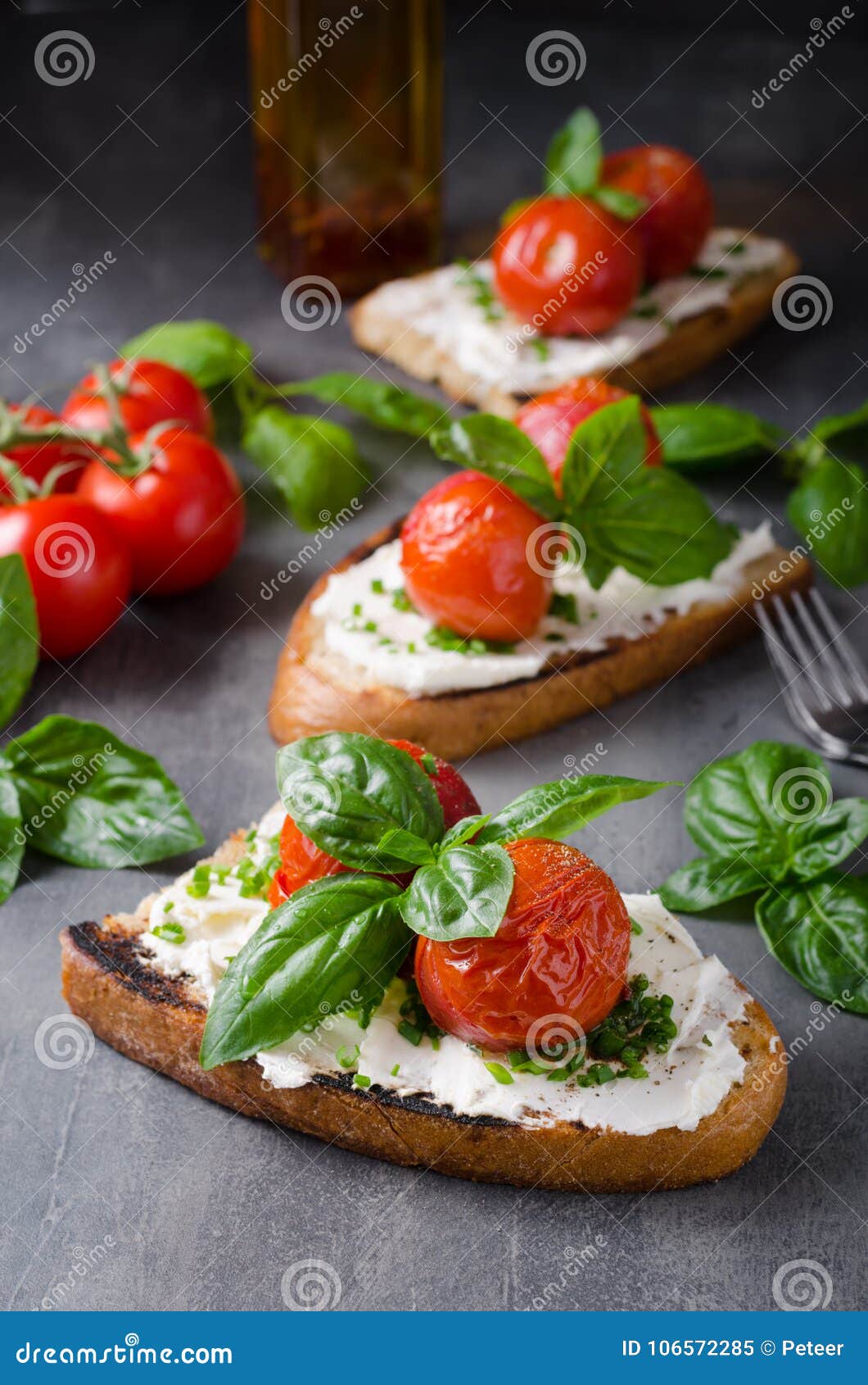 Bread Cheese Spread Baked Tomato Stock Image Image of rustic, product