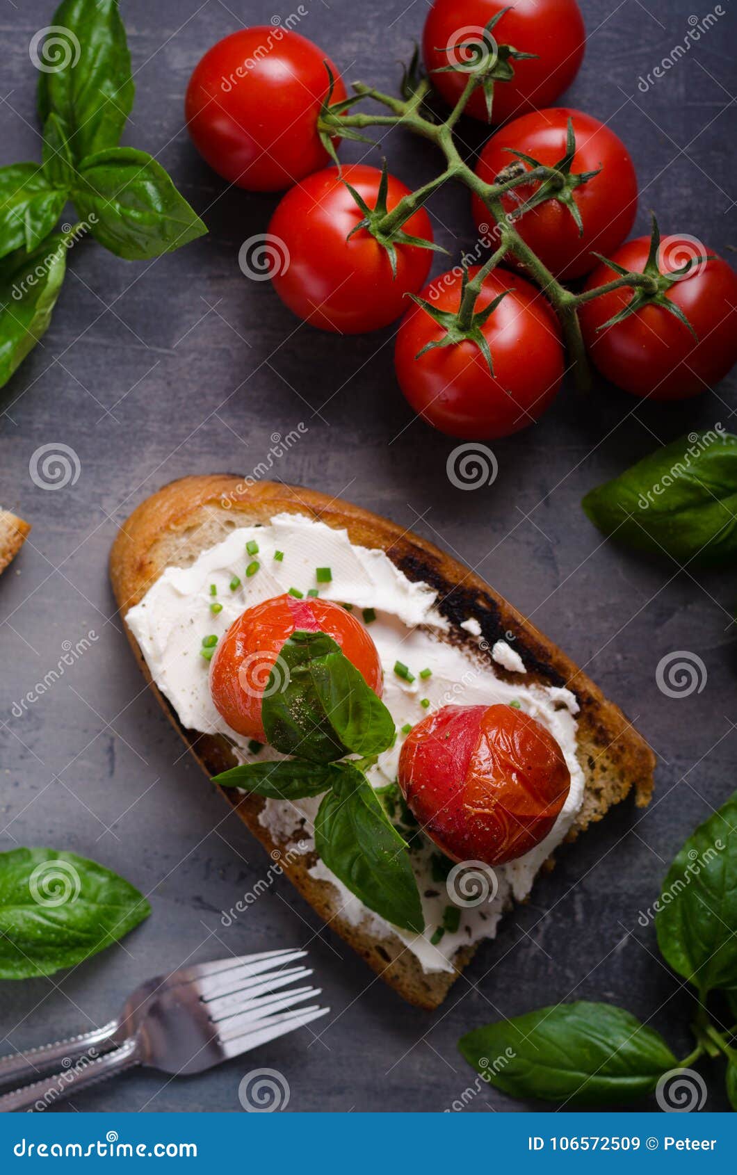 Bread Cheese Spread Baked Tomato Stock Image Image of nutrition