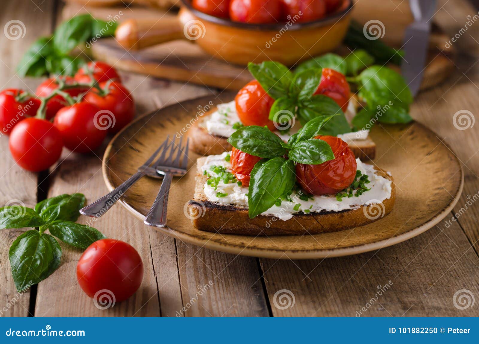 Bread Cheese Spread Baked Tomato Stock Photo Image of food, organic