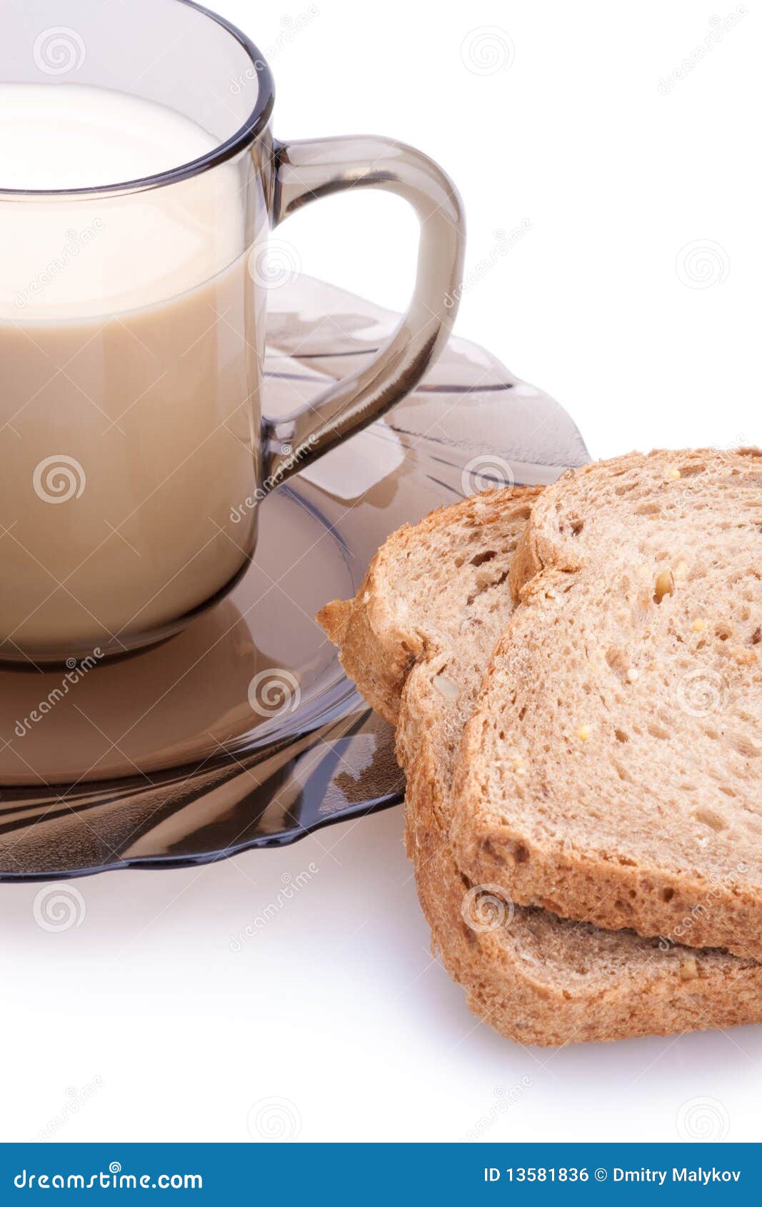 Bread and cup of milk stock photo. Image of isolated 13581836