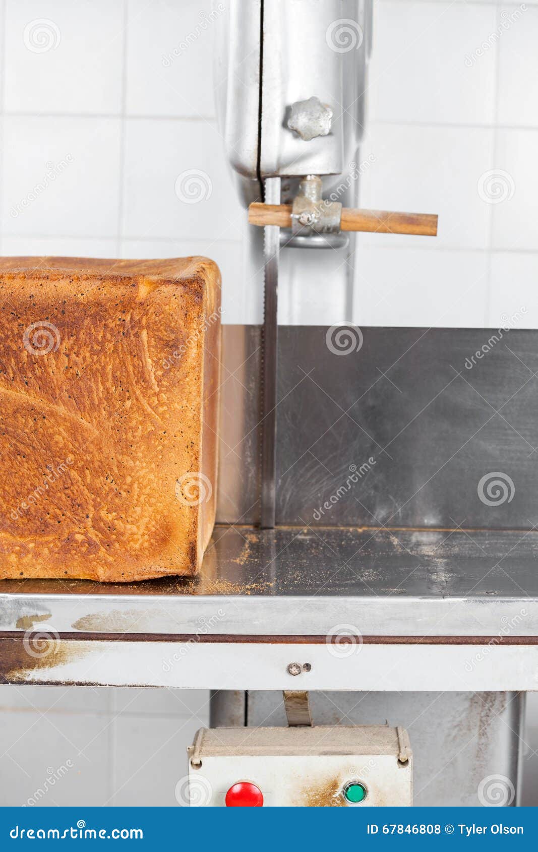 Bread on Cutting Machine in Bakery Stock Photo Image of commercial