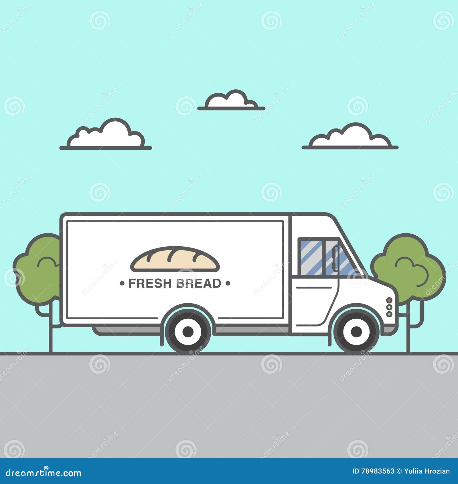 Bread Delivery Truck on the Road. Stock Vector Illustration of icon