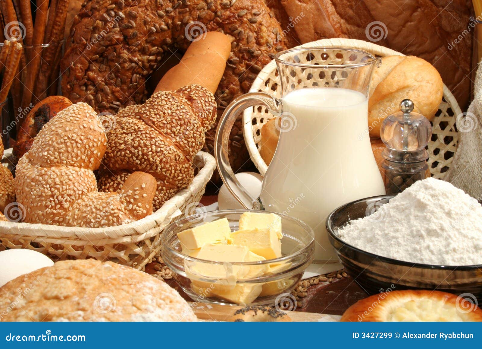 Bread, flour, milk, butter stock image. Image of bread 3427299