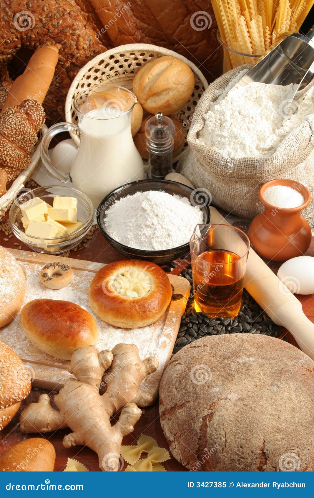 Bread, flour, milk, oil stock image. Image of baking, milk 3427385