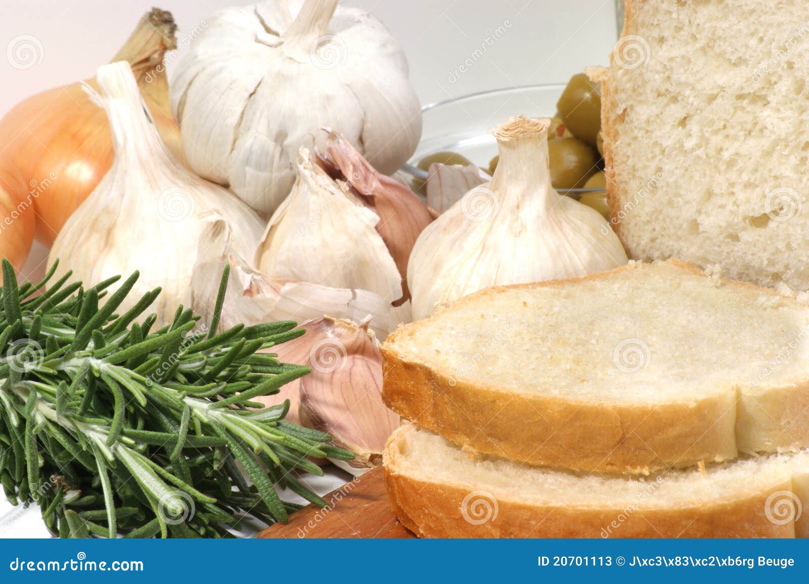 Bread with Garlic, Onion and Rosemary Stock Image Image of green