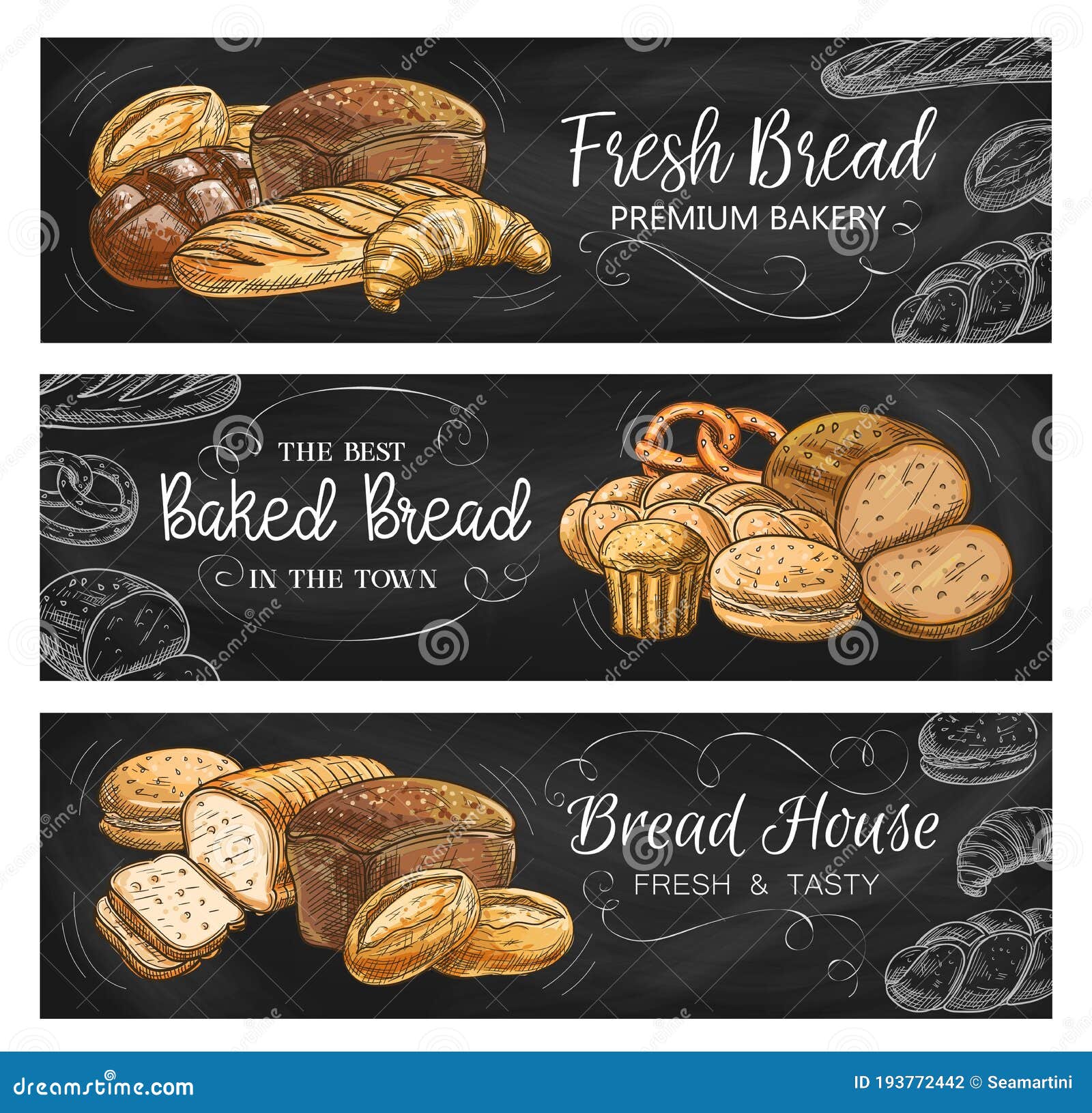 Bread House and Bakery Chalkboard Vector Banners Stock Vector