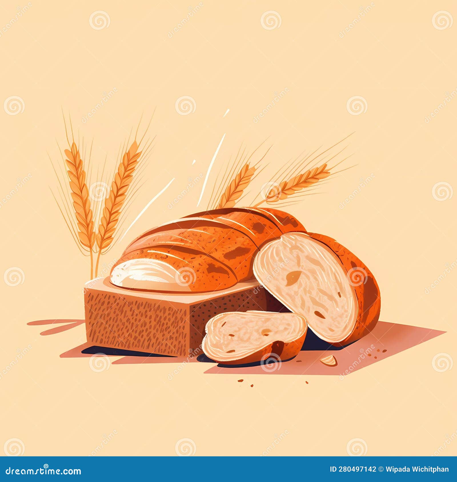 Bread Illustration, Realistic Bread, Bread Shop Stock Illustration