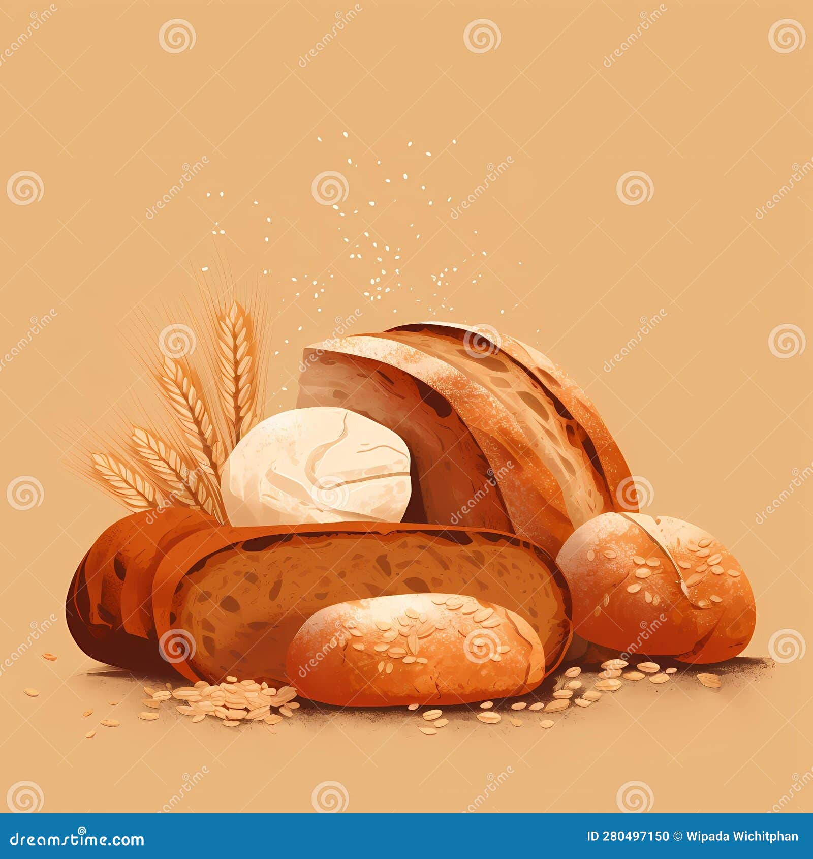 Bread Illustration, Realistic Bread, Bread Shop Stock Illustration