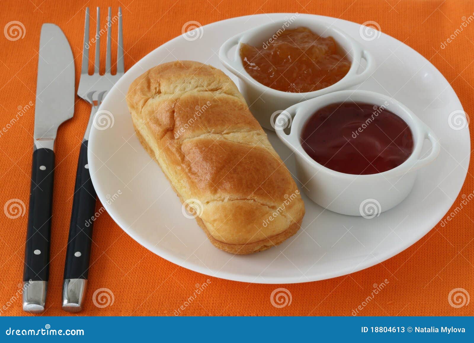 Bread with jam in bowls stock image. Image of food, portion 18804613