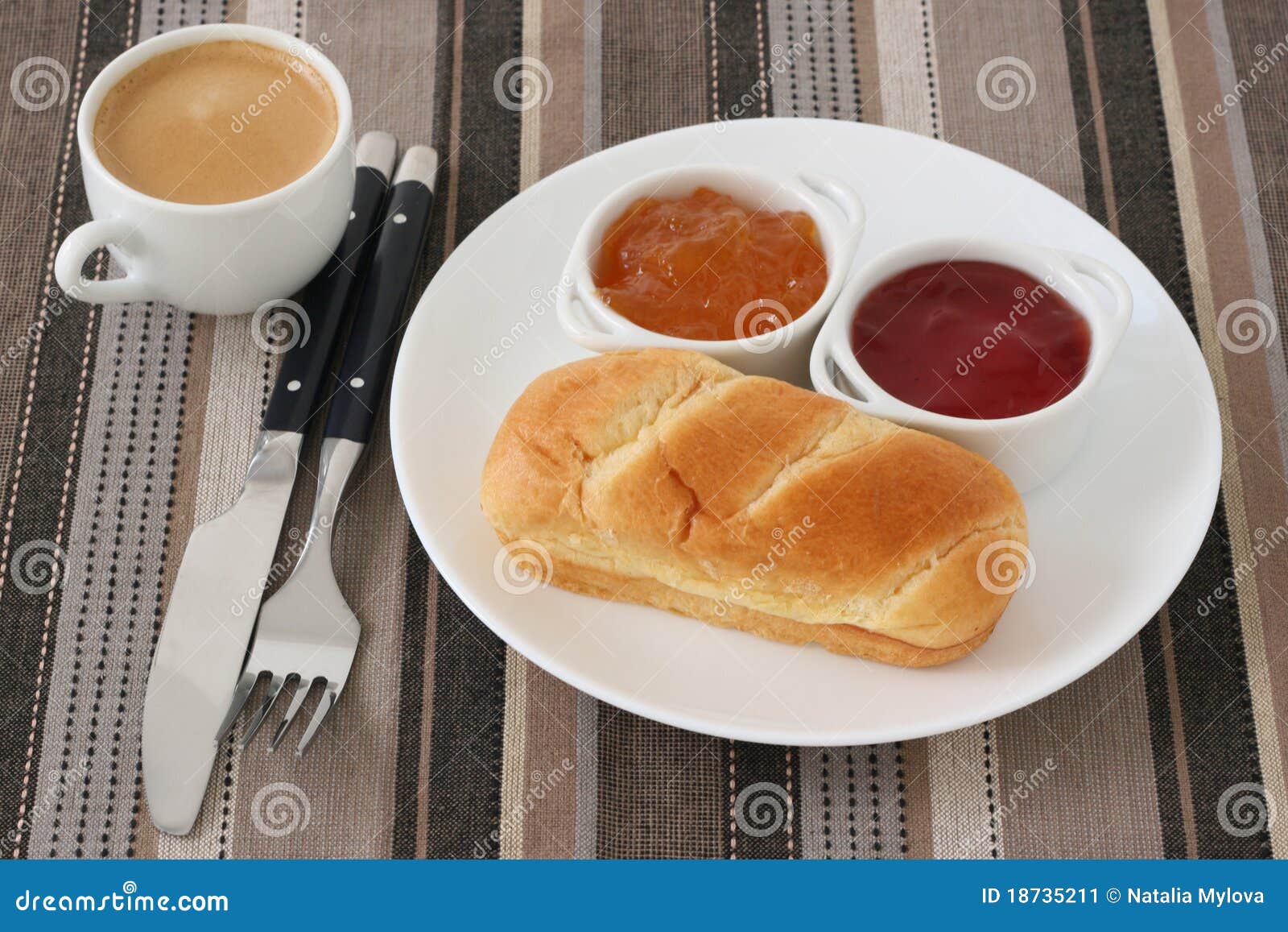 Bread with jam and coffee stock image. Image of quince 18735211