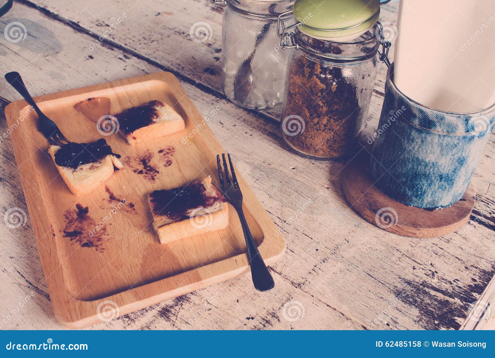 Bread with Jam from Coffee Shop,vintage Tone. Stock Photo Image of